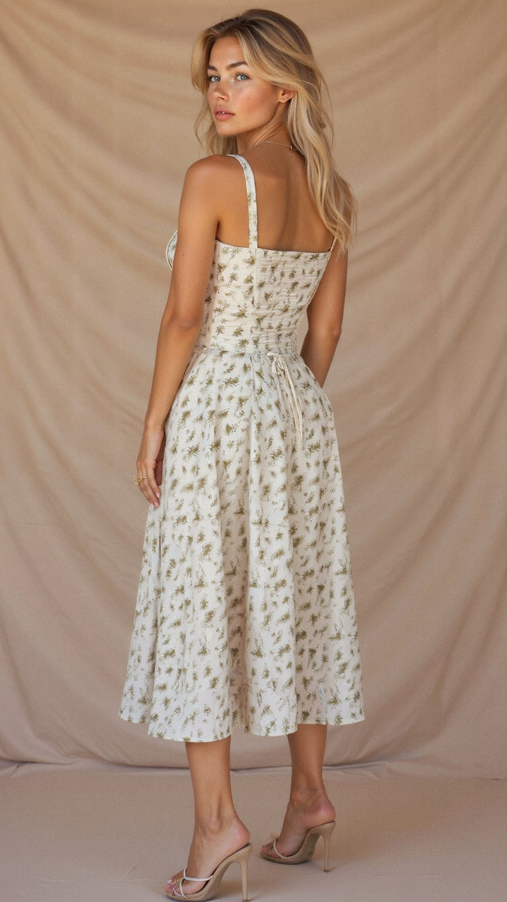 Callie – Bloemen Chic Corset Midi Jurk