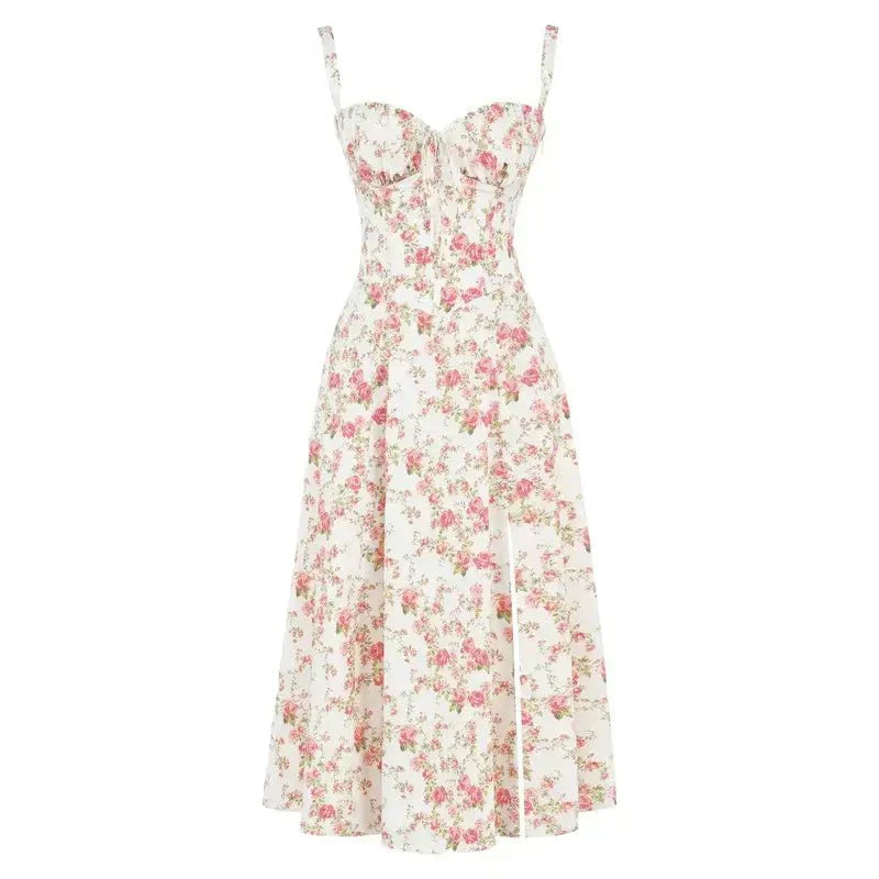 Callie – Bloemen Chic Corset Midi Jurk