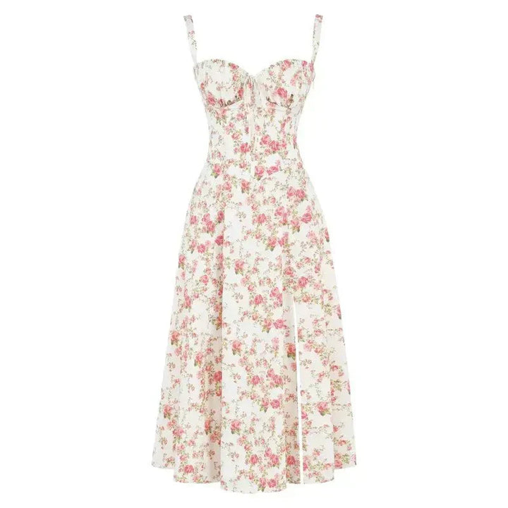 Callie – Bloemen Chic Corset Midi Jurk