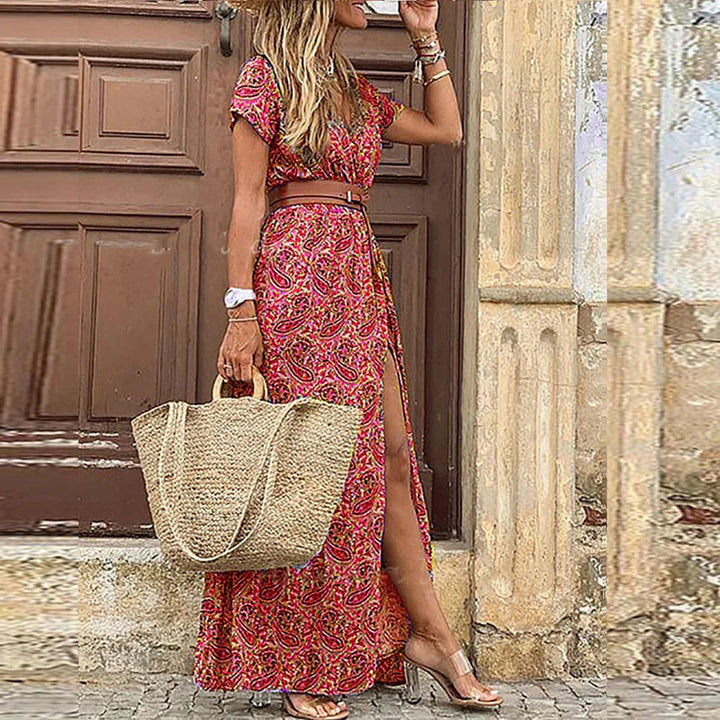 Alexa - Luchtige Boho Maxi Jurk Met Bijpassende Riem