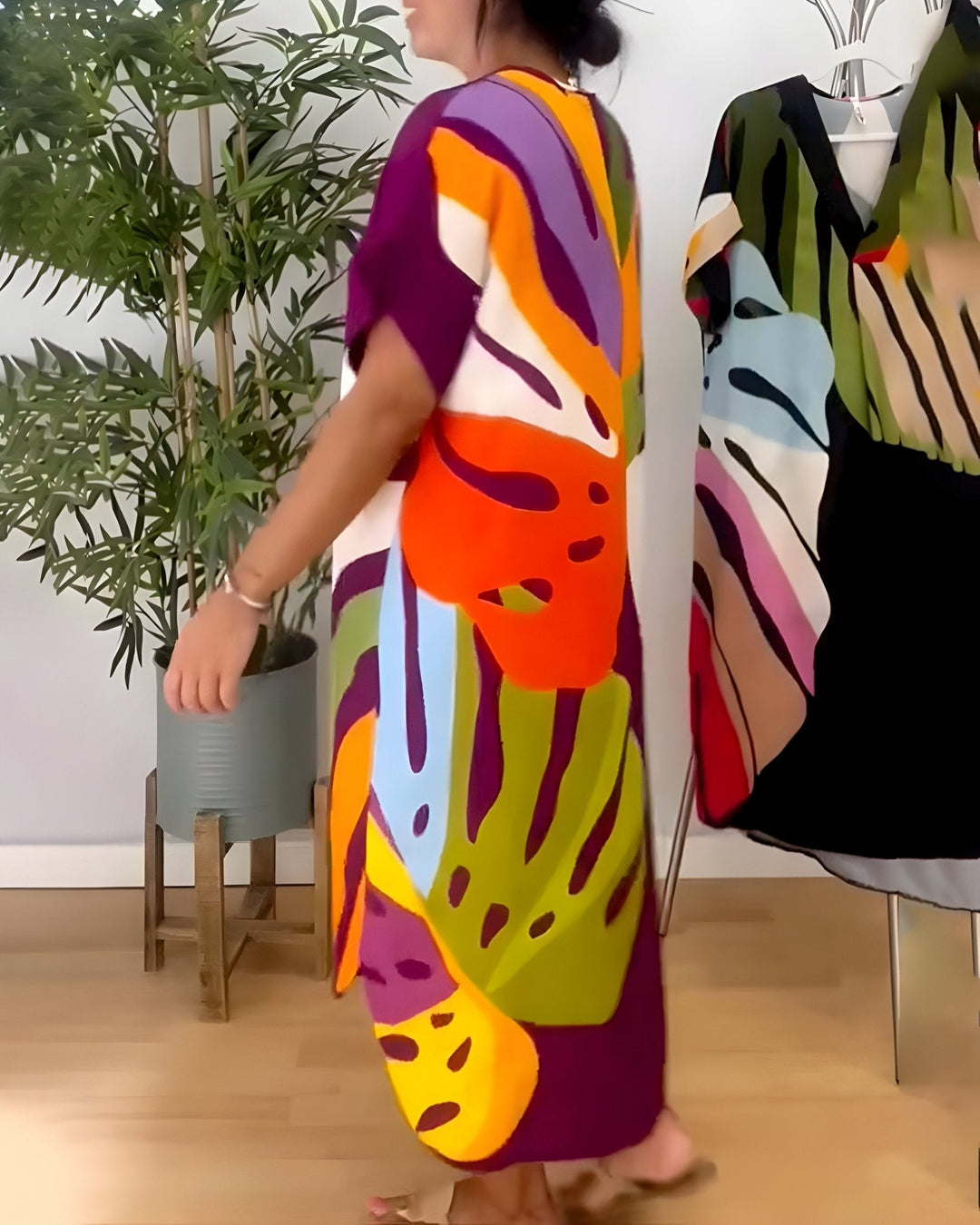 Almira - Dames Zomerjurk Abstracte Print V-Hals Midi