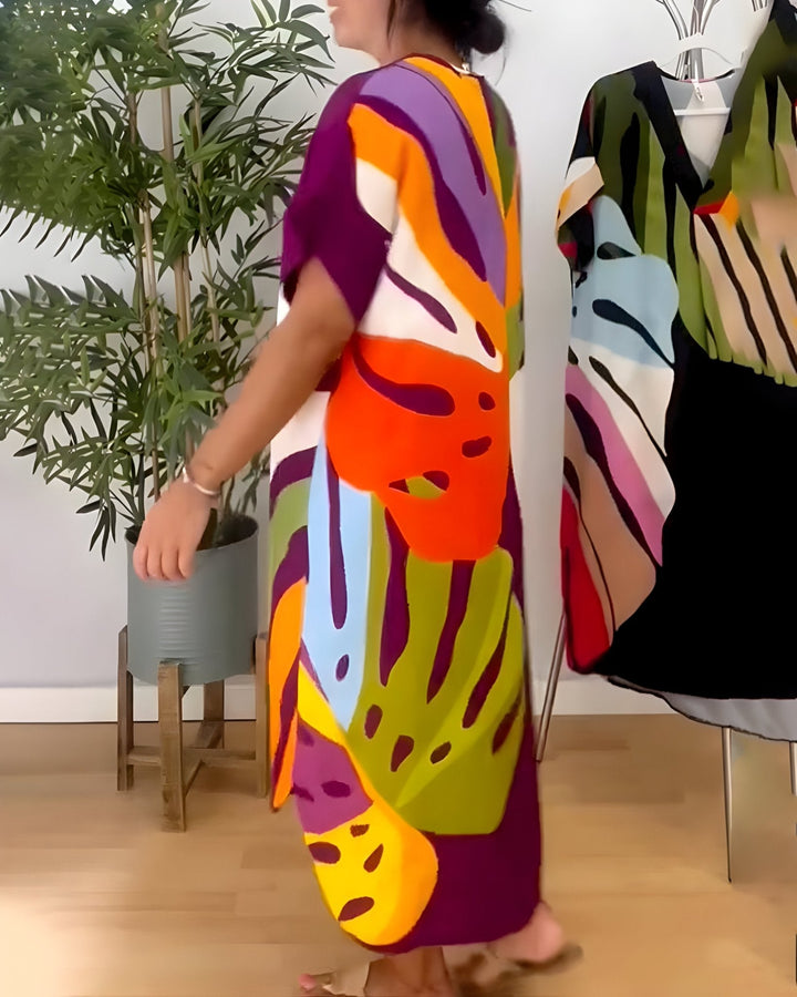 Almira - Dames Zomerjurk Abstracte Print V-Hals Midi