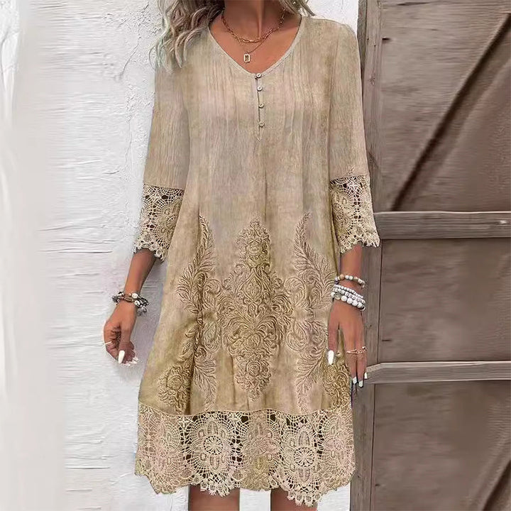 Cressida - Dames Jurk V-Hals Geborduurde Midi