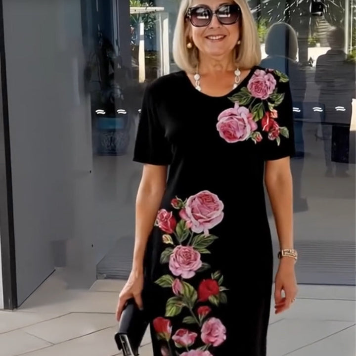 Almeria - Dames Jurk Bloemen Ronde Hals